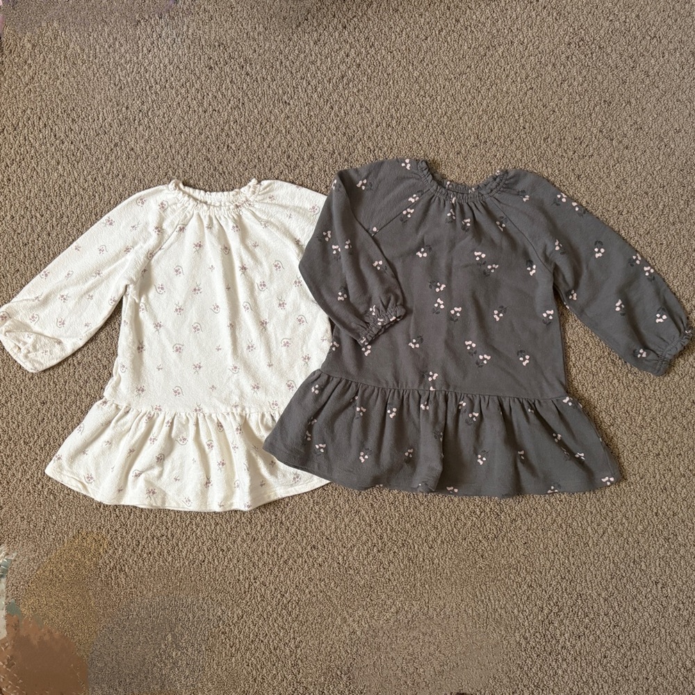 EASY-PEASY Long Sleeve Floral Girls Dress LOT 3T Cream and Gray S5